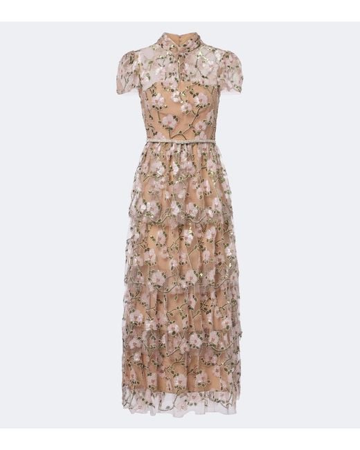 Self-Portrait Natural Belted Embellished Cocktail Dress
