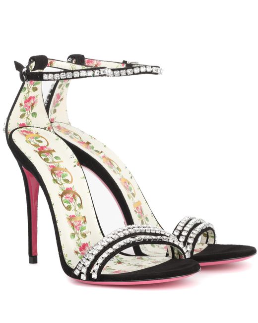 Gucci Black Crystal-embellished Suede Sandals