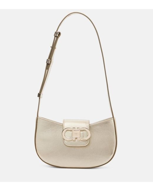 Ferragamo White Gabry Mini Metallic Leather Shoulder Bag