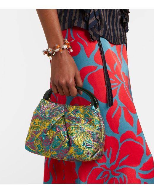 Dries Van Noten Green Crisp Small Jacquard Top-Handle Bag