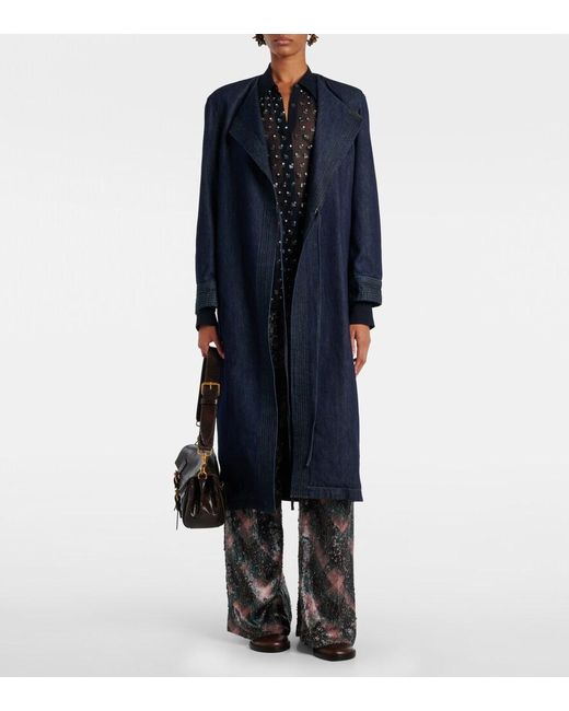 Dries Van Noten Blue Denim Wrap Coat