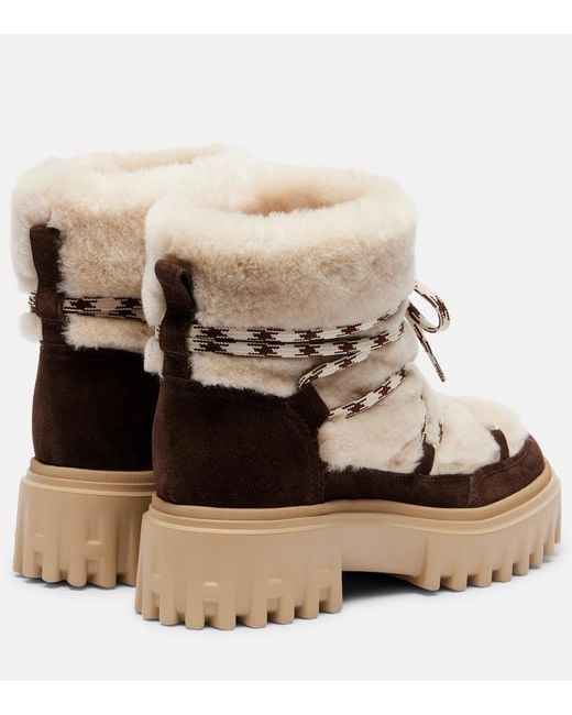 Hogan Natural Suede And Shearling Lace-Up Boots