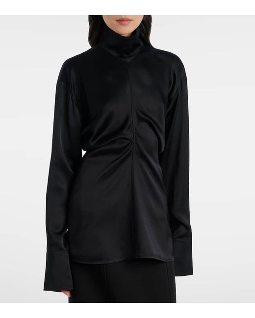 Totême  Black Gathered Satin Top