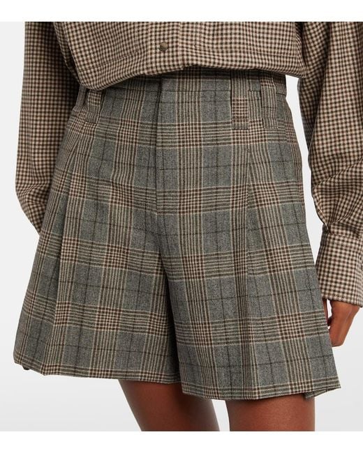 Brunello Cucinelli Gray Checked Virgin Wool Shorts