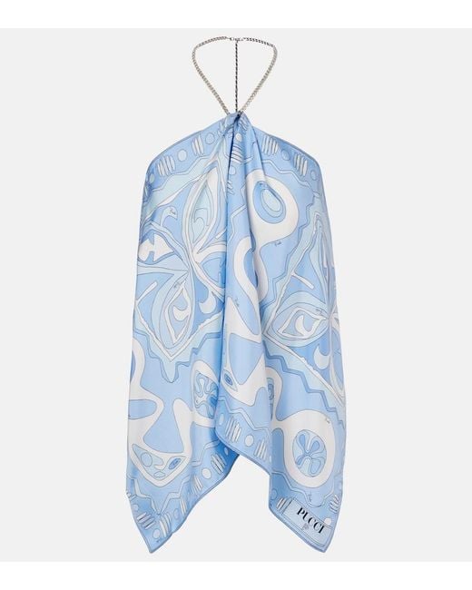 Emilio Pucci Blue Angoli Silk Twill Top