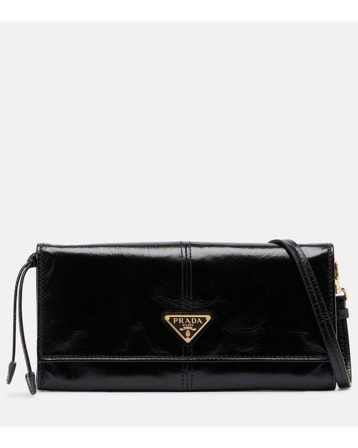 Prada Black Logo Leather Pouch With Strap