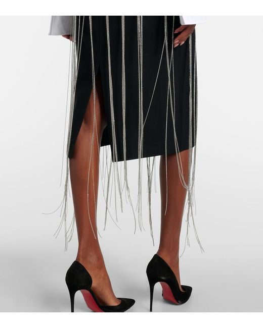 Victoria Beckham Black Chain-Detail Midi Skirt