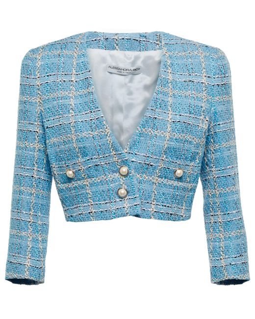 Alessandra Rich Cropped Tweed Jacket in Blue - Lyst