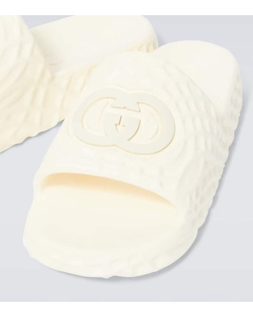 Gucci White Interlocking Logo Ripple Sole Slide for men