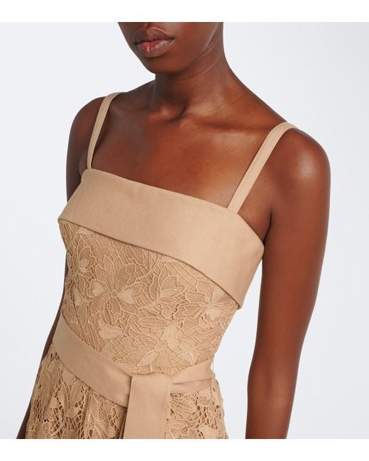 Elie Saab Natural Belted Tiered Guipure Lace Maxi Dress