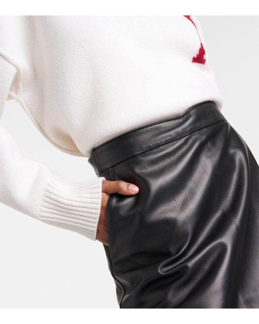 AMI Black Wrap Leather Midi Skirt