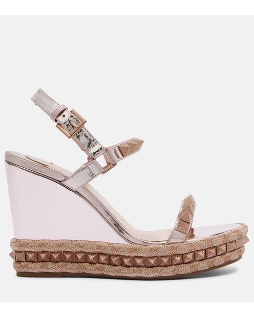 Christian Louboutin Pink Pyra Clou 100 Leather Espadrille Wedges