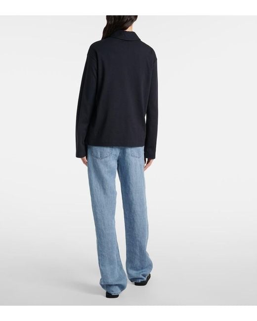 The Row Blue Roddie Cotton And Silk Jersey Polo Shirt
