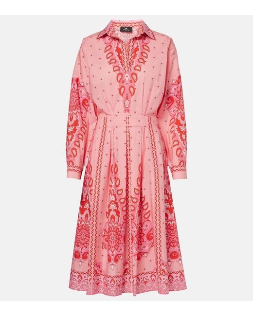Etro Pink Printed Cotton-Blend Midi Dress
