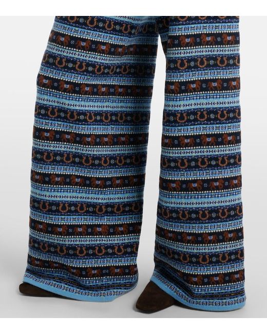 Stella McCartney Blue Knitted Virgin Wool Wide-Leg Pants