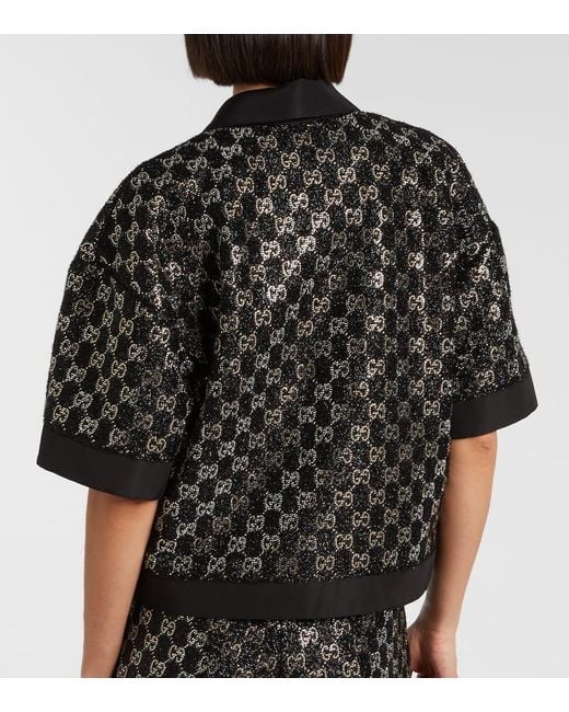Gucci Black Gg Embellished Top