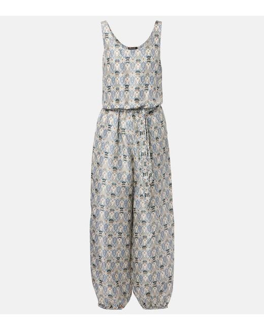 Loro Piana Gray Nadia Printed Silk Shantung Jumpsuit