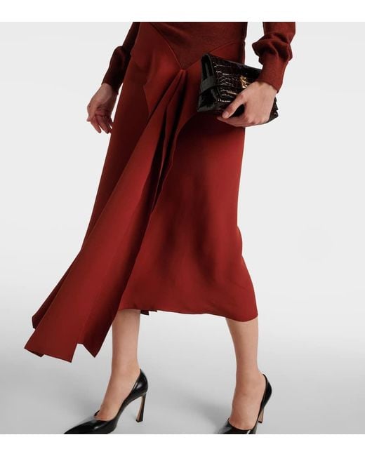 Victoria Beckham Red Turtleneck Wool And Crepe Midi Dress