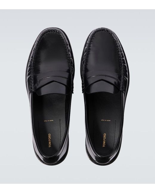 Tom Ford Black Patent Leather Penny Loafers for men