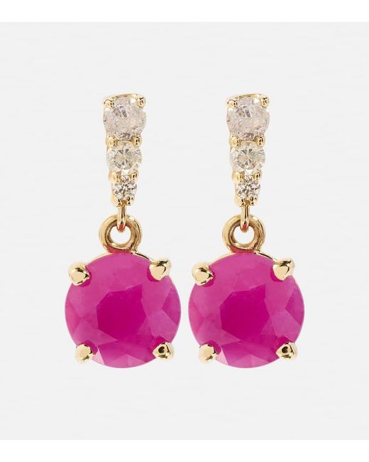 STONE AND STRAND Pink Ohrringe aus 14kt Gelbgold mit Diamanten und Rubinen