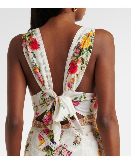 Camilla White Floral Tiered Cotton And Silk Maxi Dress
