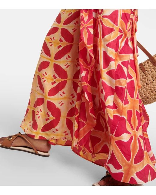 Ulla Johnson Red Lali Ruched Ruffled Printed Silk Gown