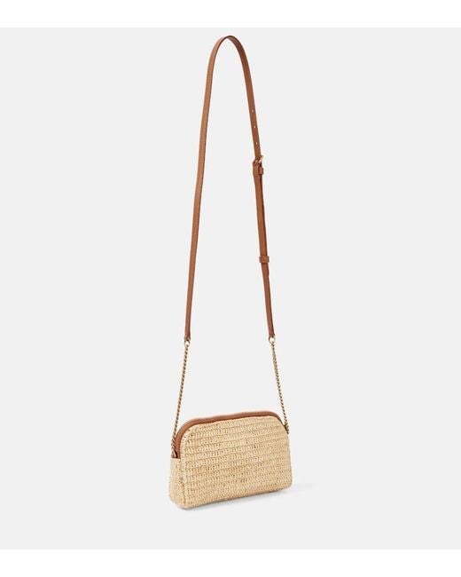 Saint Laurent Gaby Leather-Trimmed Raffia Shoulder Bag in