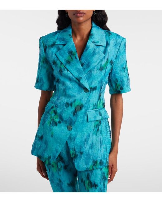Ganni Blue Printed Organza Blazer