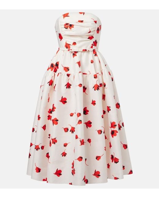 Self-Portrait White Floral Print Taffeta Midi Dress