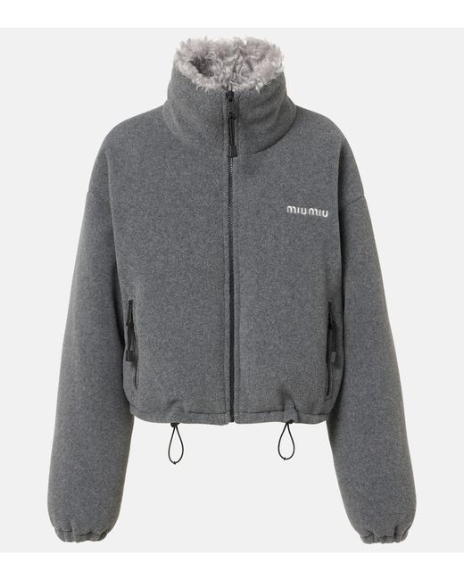 Miu Miu Gray Daunenjacke aus Fleece mit Faux Fur