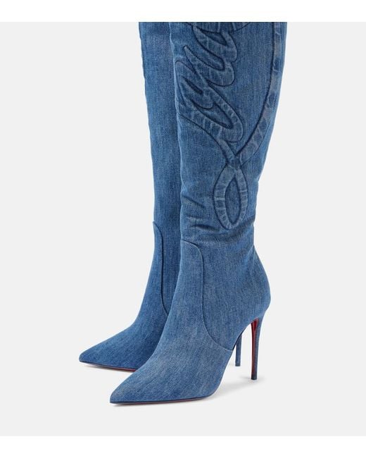Christian Louboutin Blue Kate Botta Loubijeans 100 Denim Pointed-Toe Over-The-Knee Boots