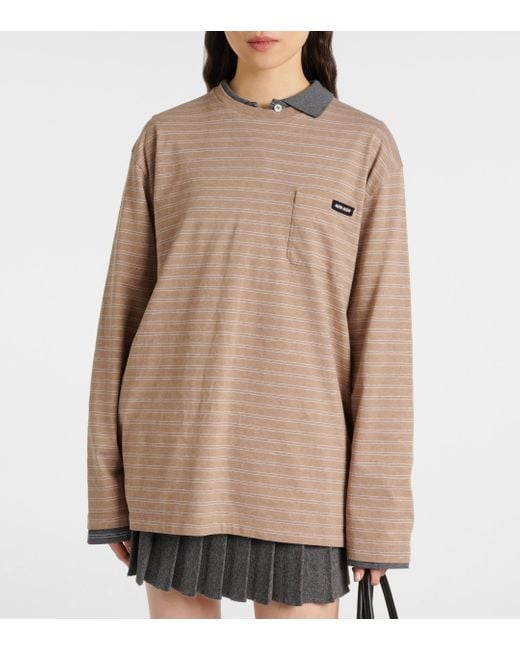 Miu Miu Natural Striped Cotton Jersey Top