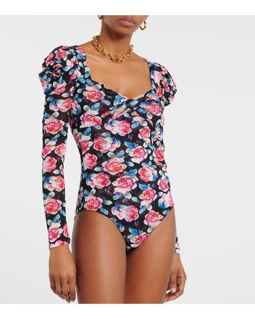Diane von Furstenberg Blue Erik Floral Mesh Bodysuit