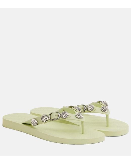 Balenciaga Green Cagole Embellished Thong Sandals
