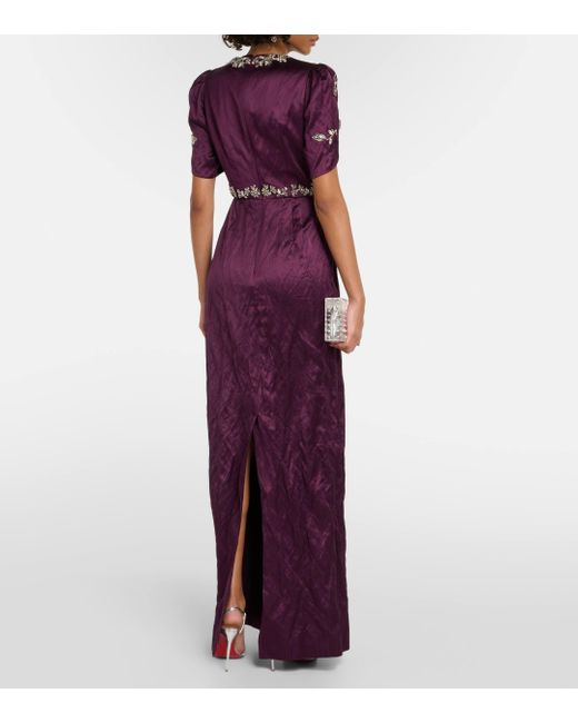 Erdem Purple Crystal-embellished Crinkled-satin Gown