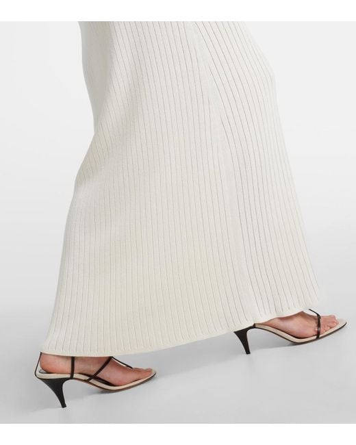 Nili Lotan White Ivenka Ribbed-Knit Cotton Maxi Dress