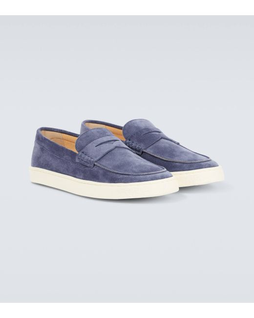 Brunello Cucinelli Blue Suede Penny Loafers for men