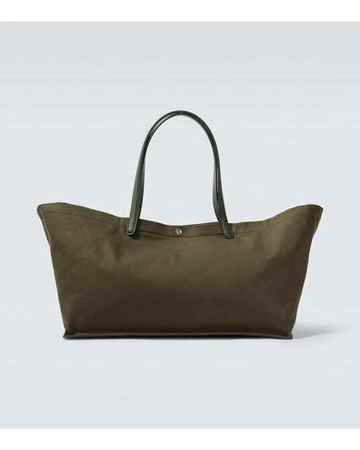 The Row Idaho Xl Leather-Trimmed Canvas Tote Bag in Green