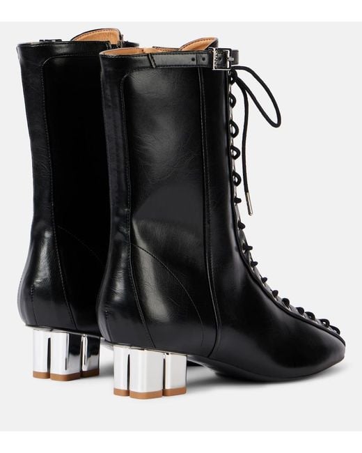 Ganni Black Oleatex Eyelets Lace-Up Ankle Boots