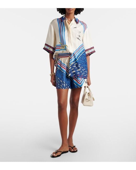 ALÉMAIS Blue Printed Silk Satin Shirt