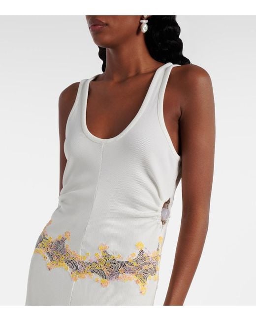 Christopher Esber White Crystal Orbit Lace-Trimmed Maxi Dress