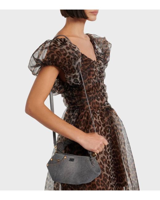 Ganni Gray Bou Mini Denim Top-Handle Bag