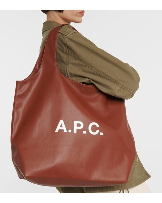 A.P.C. Brown Ninon Logo Faux Leather Tote Bag