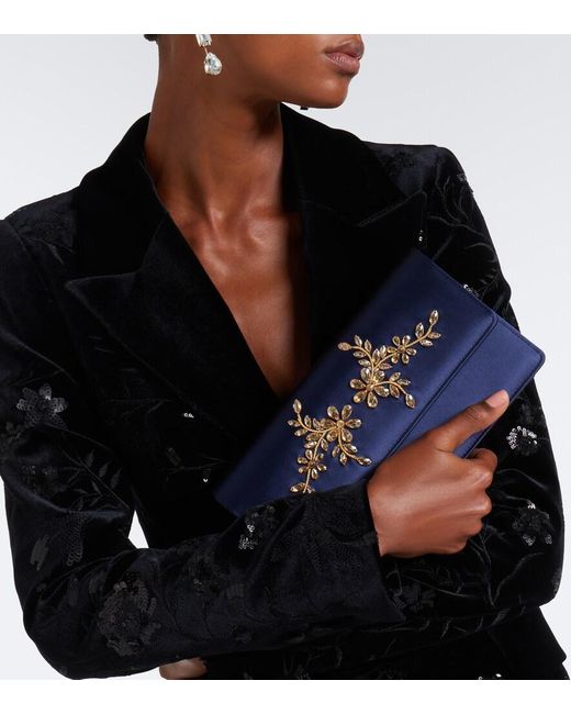 Manolo Blahnik Blue Capripla Embellished Satin Clutch