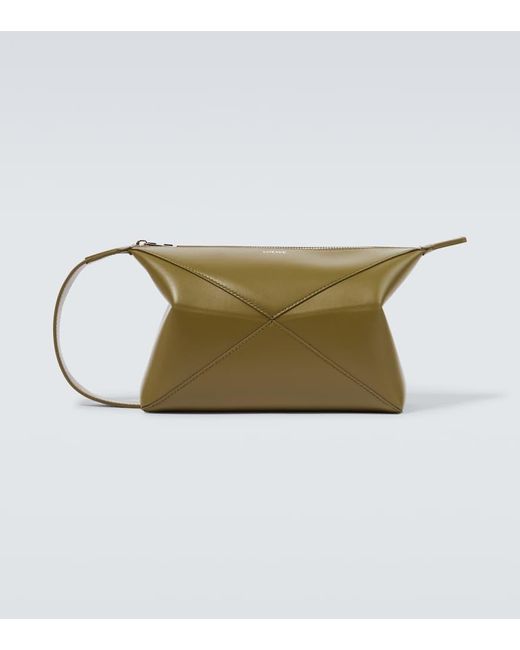 Loewe Green Puzzle Fold Leather Makeup Bag for men