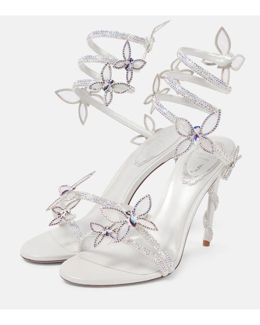 Rene Caovilla White Bridal Butterflies Embellished Sandals