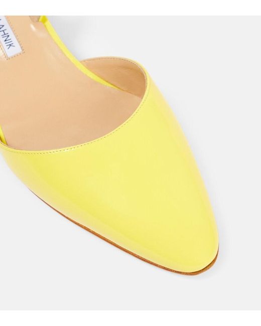 Manolo Blahnik Yellow Aspro 30 Patent Leather Slingback Pumps