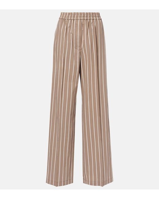 Brunello Cucinelli Natural Striped Cotton-Blend Wide-Leg Pants