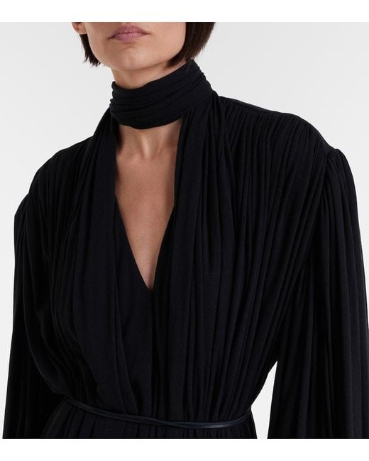 Calvin Klein Black Yasmine Scarf-Detail Cotton-Blend Maxi Gown