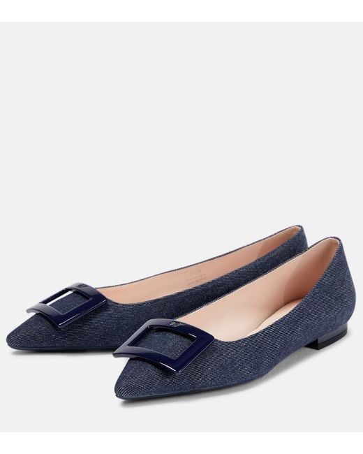 Roger Vivier Blue Gommettine Ball Denim Ballet Flats
